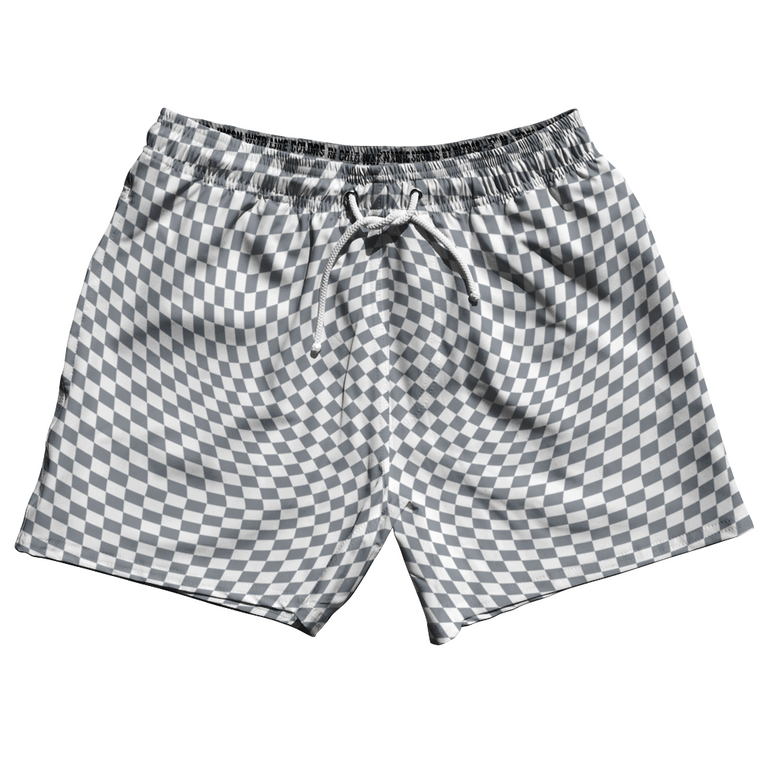 Warped Checkerboard 5" Swim Shorts Made in USA - Grey Dark And White