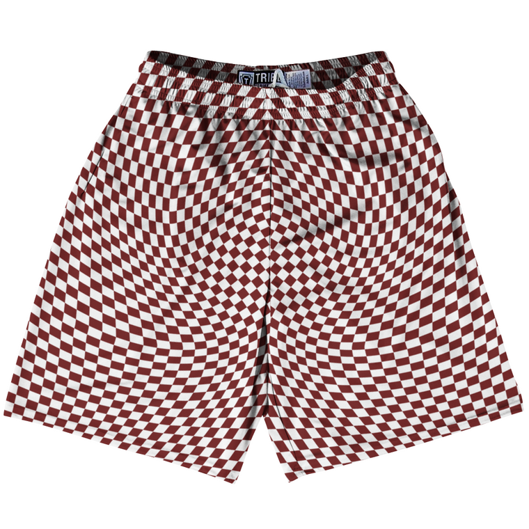 Warped Checkerboard Lacrosse Shorts Made In USA - Red Maroon And White
