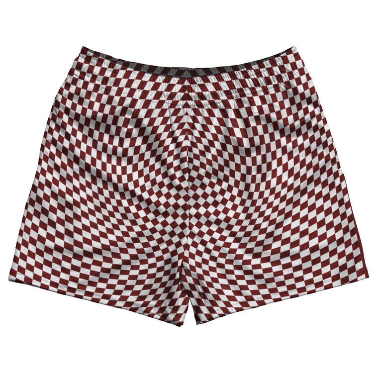 Warped Checkerboard Rugby Shorts Made In USA - Red Maroon And White