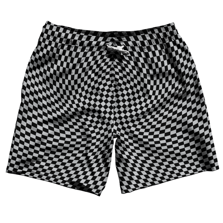 Warped Checkerboard Swim Shorts 7" Made in USA - Grey Medium And Black