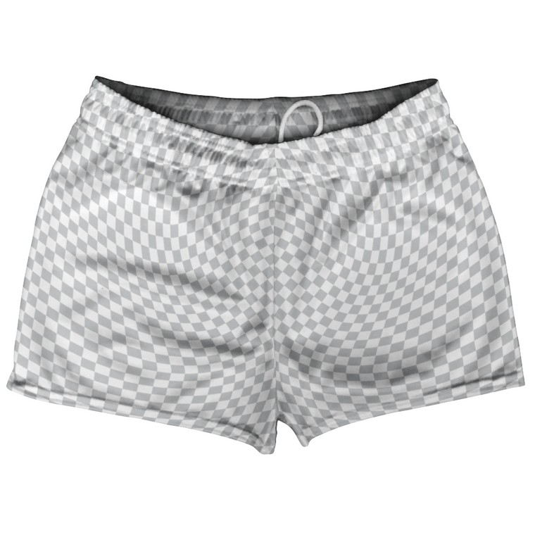 Warped Checkerboard Shorty Short Gym Shorts 2.5" Inseam Made In USA - Grey Medium And White