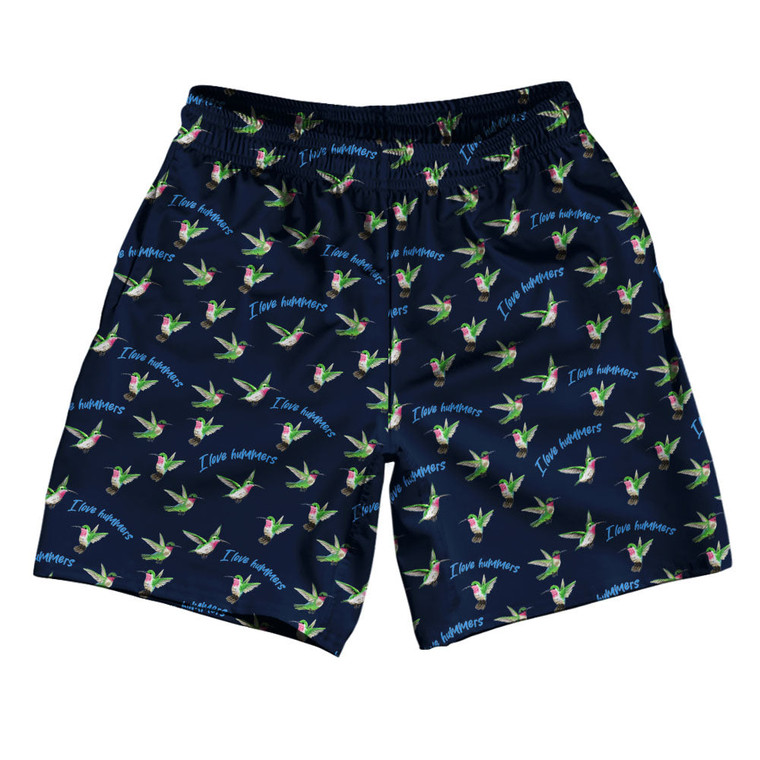 Hummingbirds I LOVE HUMMERS Soccer Shorts Made In USA - Navy Blue