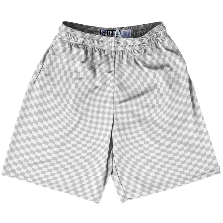 Warped Checkerboard Lacrosse Shorts Made In USA - Grey Medium And White