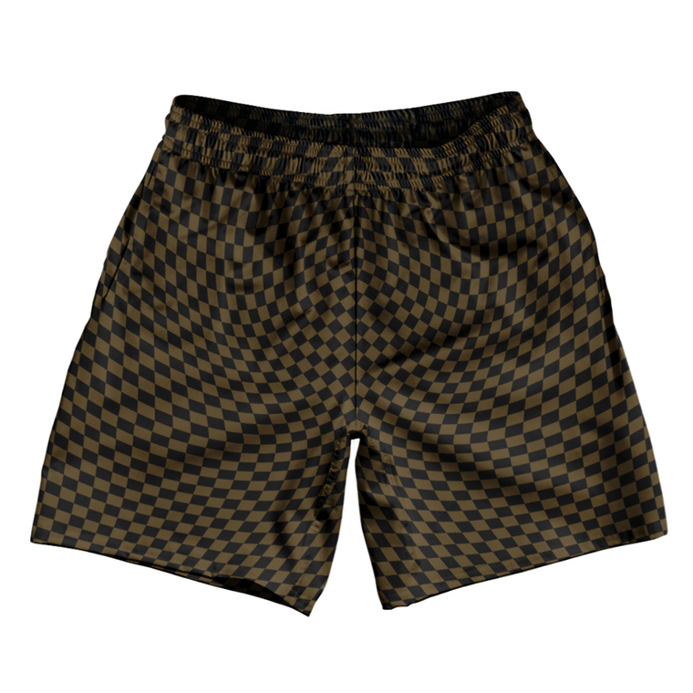 Warped Checkerboard Soccer Shorts Made In USA - Brown Dark And Black