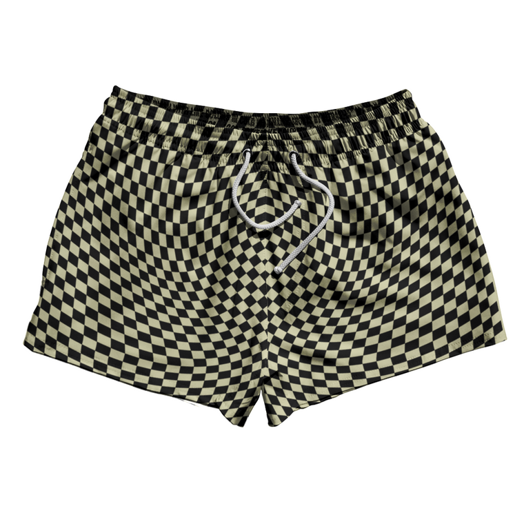 Warped Checkerboard 2.5" Swim Shorts Made in USA - Vegas Gold And Black