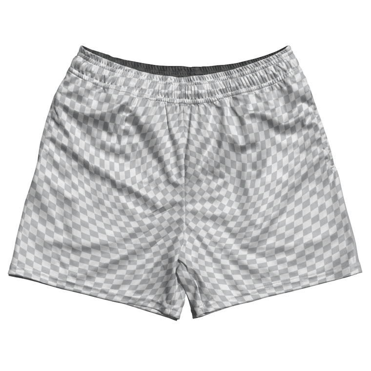 Warped Checkerboard Rugby Shorts Made In USA - Grey Medium And White