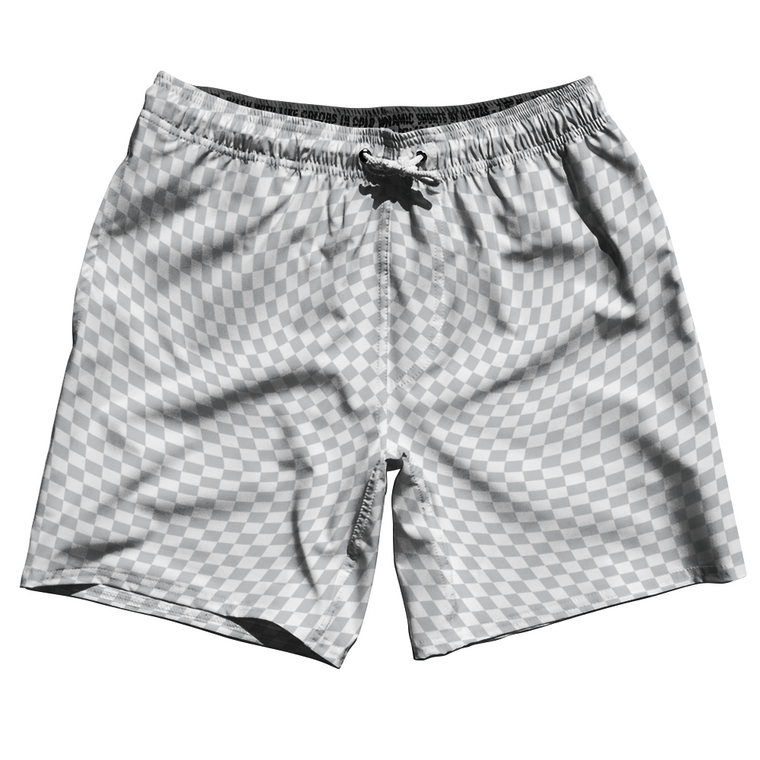 Warped Checkerboard Swim Shorts 7" Made in USA - Grey Medium And White