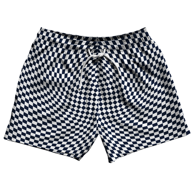 Warped Checkerboard 5" Swim Shorts Made in USA - Blue Navy And White