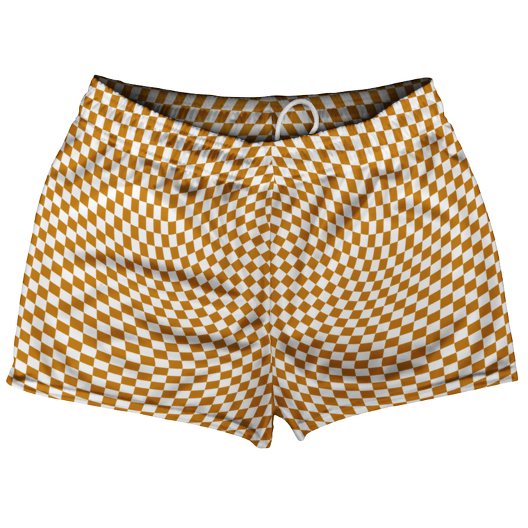 Warped Checkerboard Shorty Short Gym Shorts 2.5" Inseam Made In USA - Orange Burnt And White