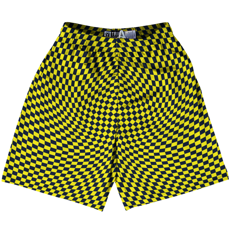 Warped Checkerboard Lacrosse Shorts Made In USA - Blue Navy And Yellow Bright