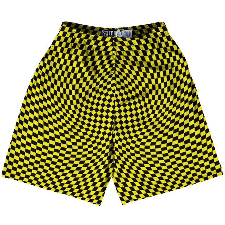 Warped Checkerboard Lacrosse Shorts Made In USA - Yellow Bright And Black