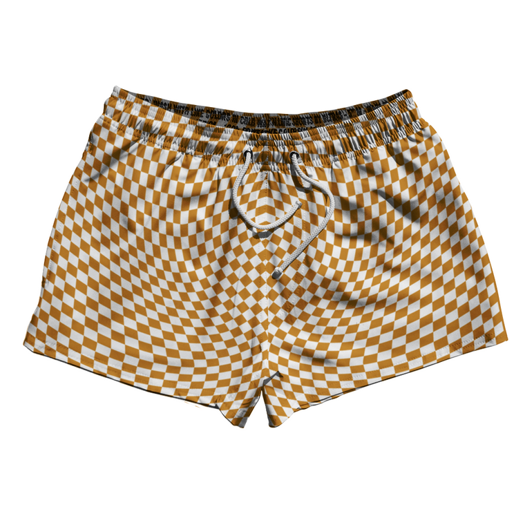 Warped Checkerboard 2.5" Swim Shorts Made in USA - Orange Burnt And White