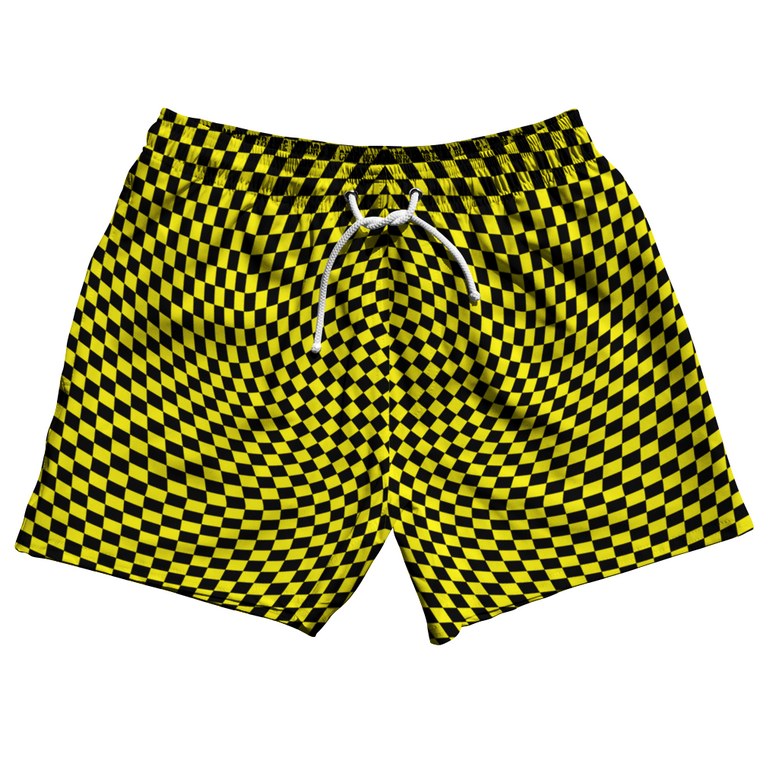 Warped Checkerboard 5" Swim Shorts Made in USA - Yellow Bright And Black