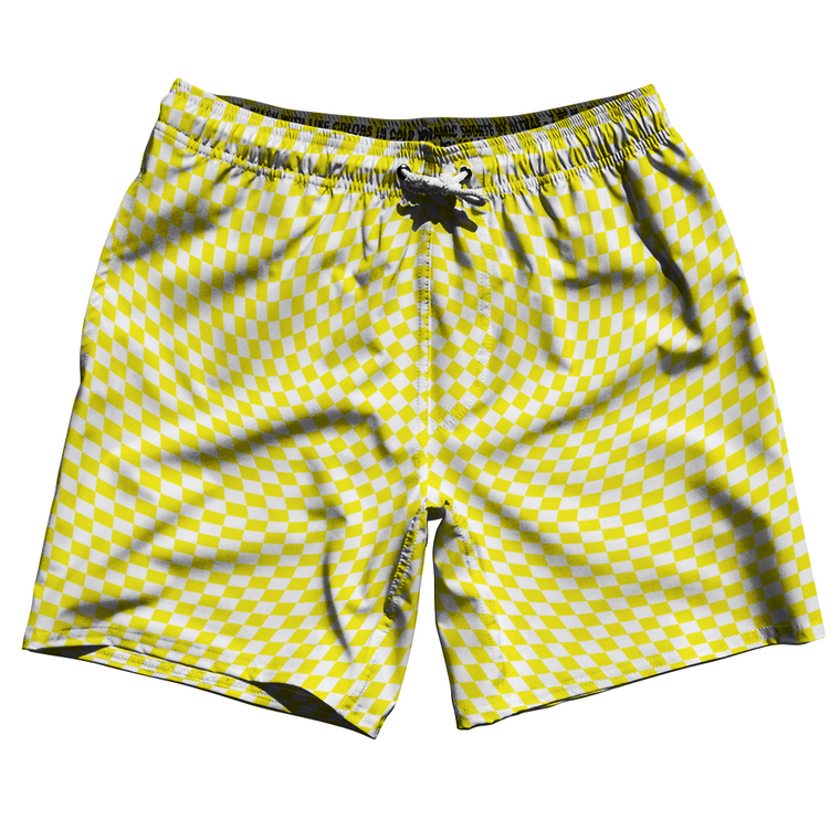 Warped Checkerboard Swim Shorts 7" Made in USA - Yellow Bright And White