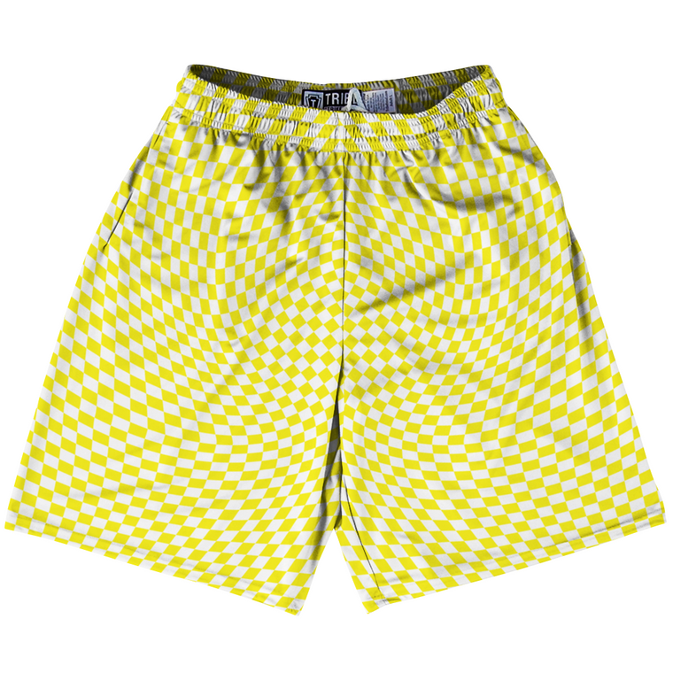 Warped Checkerboard Lacrosse Shorts Made In USA - Yellow Bright And White