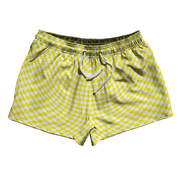 Warped Checkerboard 2.5" Swim Shorts Made in USA - Yellow Bright And White