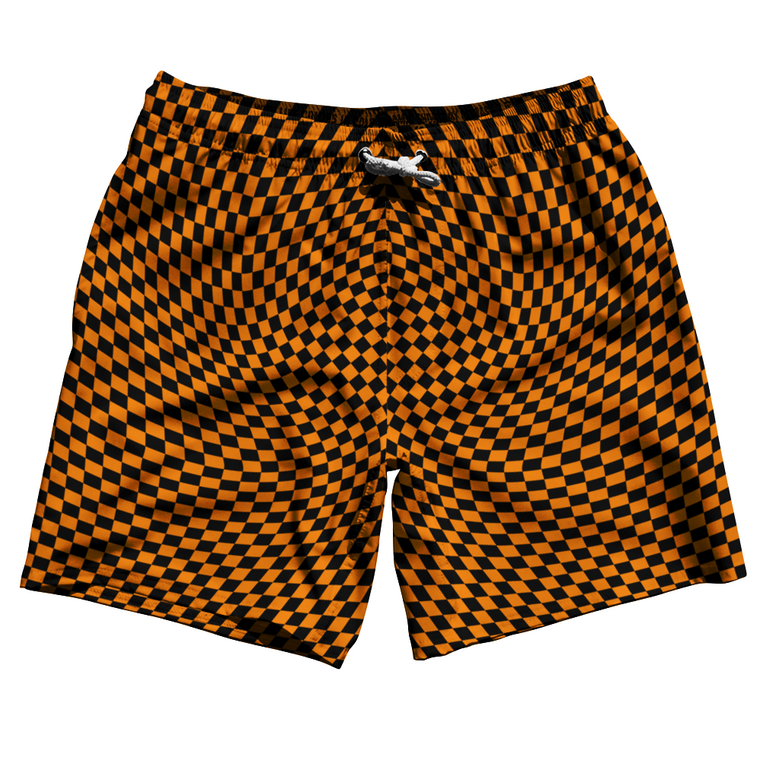 Warped Checkerboard Swim Shorts 7" Made in USA - Orange Tennessee And Black