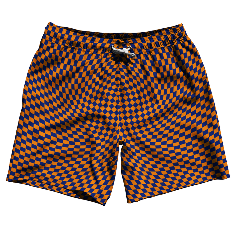 Warped Checkerboard Swim Shorts 7" Made in USA - Blue Royal And Tennessee Orange