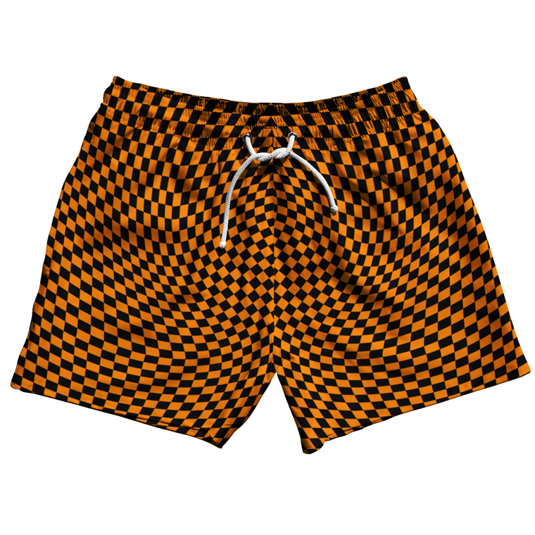 Warped Checkerboard 5" Swim Shorts Made in USA - Orange Tennessee And Black