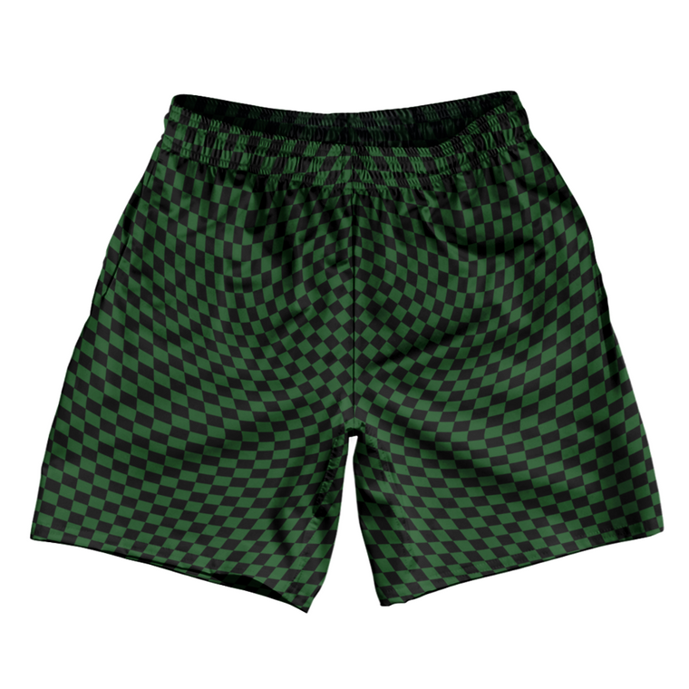 Warped Checkerboard Soccer Shorts Made In USA - Green Hunter And Black