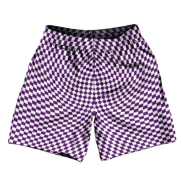 Warped Checkerboard Soccer Shorts Made In USA - Purple Medium And White