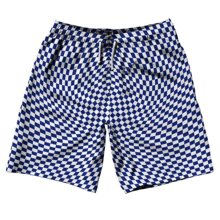 Warped Checkerboard 10" Swim Shorts Made in USA - Blue Royal And White