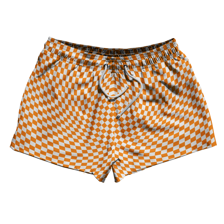 Warped Checkerboard 2.5" Swim Shorts Made in USA - Orange Tennessee And White