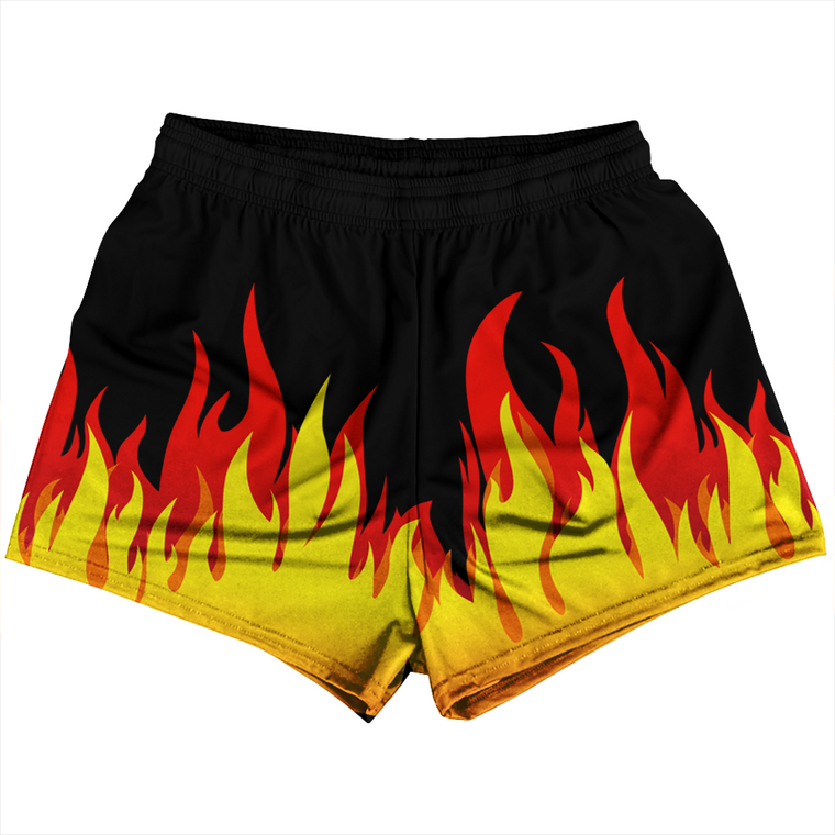 Flame Pattern Womens & Girls Sport Shorts End Made In USA - Yellow Black