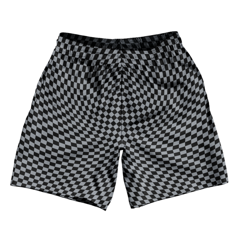 Warped Checkerboard Soccer Shorts Made In USA - Grey Dark And Black