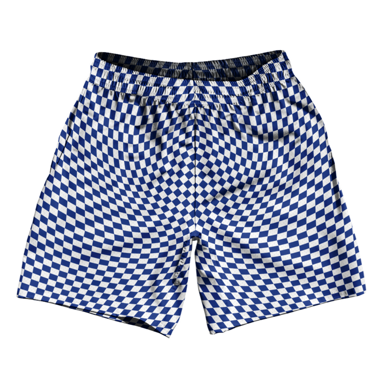 Warped Checkerboard Soccer Shorts Made In USA - Blue Royal And White
