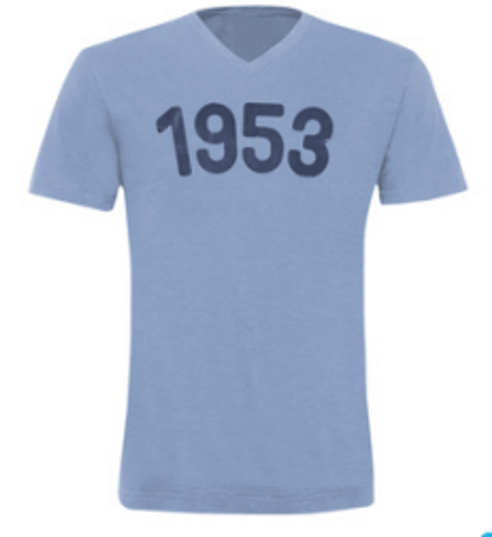 V-neck- 1953- Athletic Blue- Adult LARGE T-shirt- Final Sale Z4