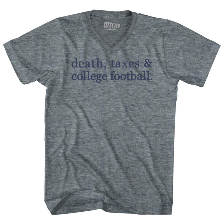 Death, Taxes & College Football Adult Tri-Blend V-neck T-shirt - Athletic Grey