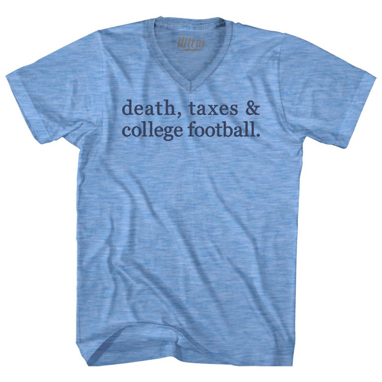 Death, Taxes & College Football Adult Tri-Blend V-neck T-shirt - Athletic Blue