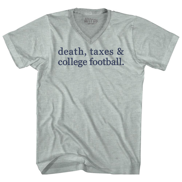 Death, Taxes & College Football Adult Tri-Blend V-neck T-shirt - Athletic Cool Grey