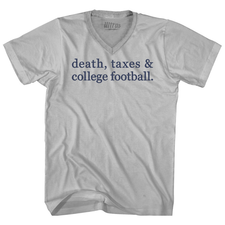 Death, Taxes & College Football Adult Tri-Blend V-neck T-shirt - Cool Grey