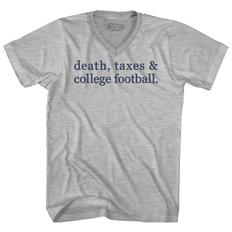 Death, Taxes & College Football Adult Cotton V-neck T-shirt - Grey Heather