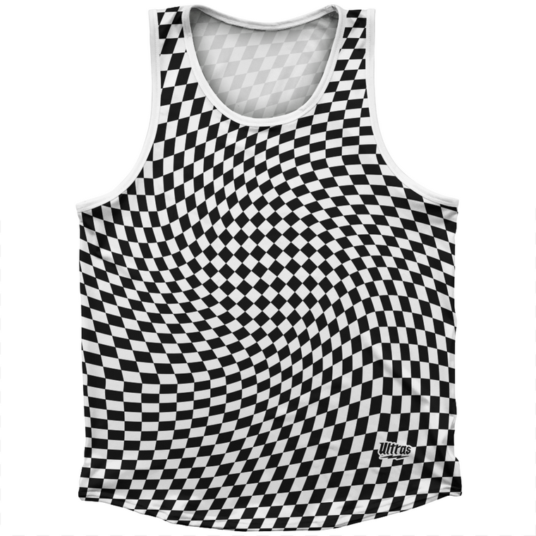 Warped Checkerboard Athletic Sport Tank Top Made In USA - Black And White