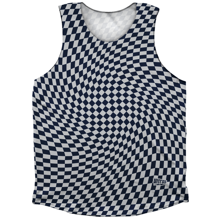 Warped Checkerboard Athletic Tank Top - Blue Navy And Grey Medium