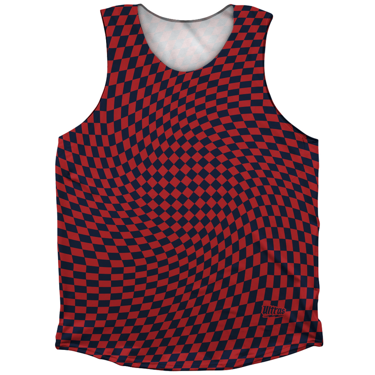 Warped Checkerboard Athletic Tank Top - Blue Navy And Red Dark