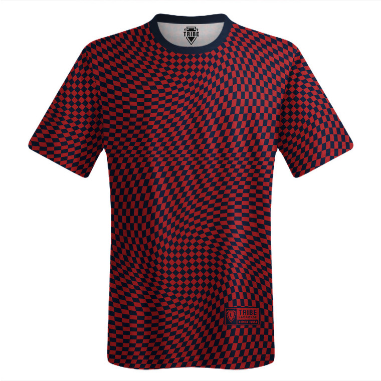 Warped Checkerboard Lacrosse Shooter Shirt - Blue Navy And Red Dark