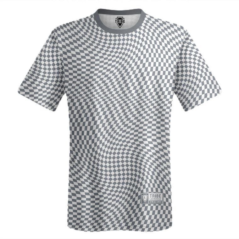 Warped Checkerboard Lacrosse Shooter Shirt - Grey Dark And White