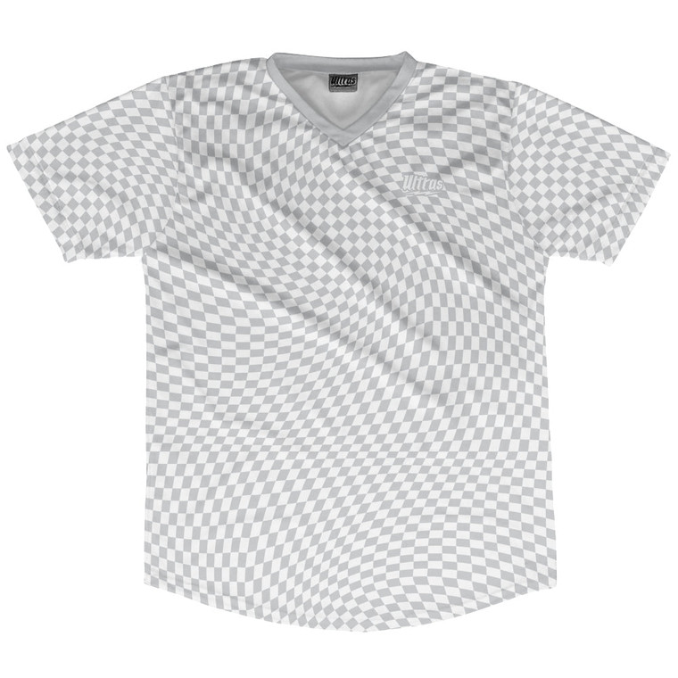 Warped Checkerboard Soccer Jersey Made In USA - Grey Medium And White