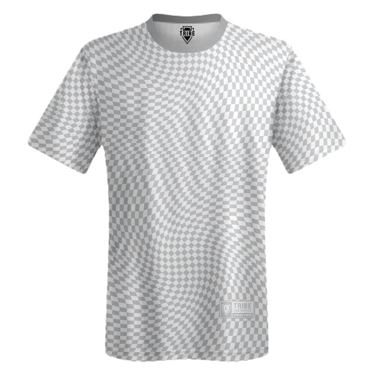 Warped Checkerboard Lacrosse Shooter Shirt - Grey Medium And White