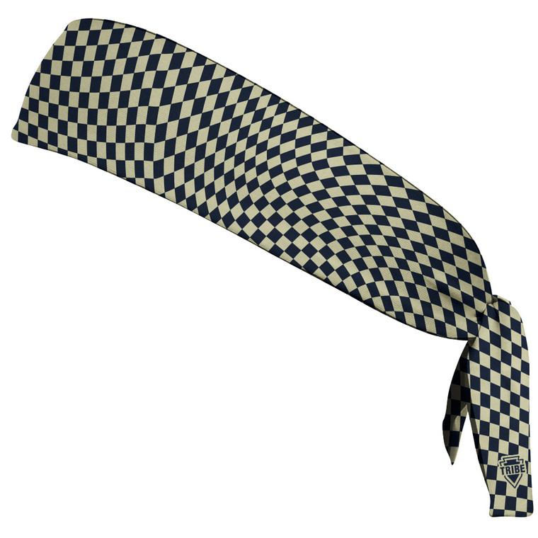 Warped Checkerboard Headband Made In USA - Blue Navy And Vegas Gold