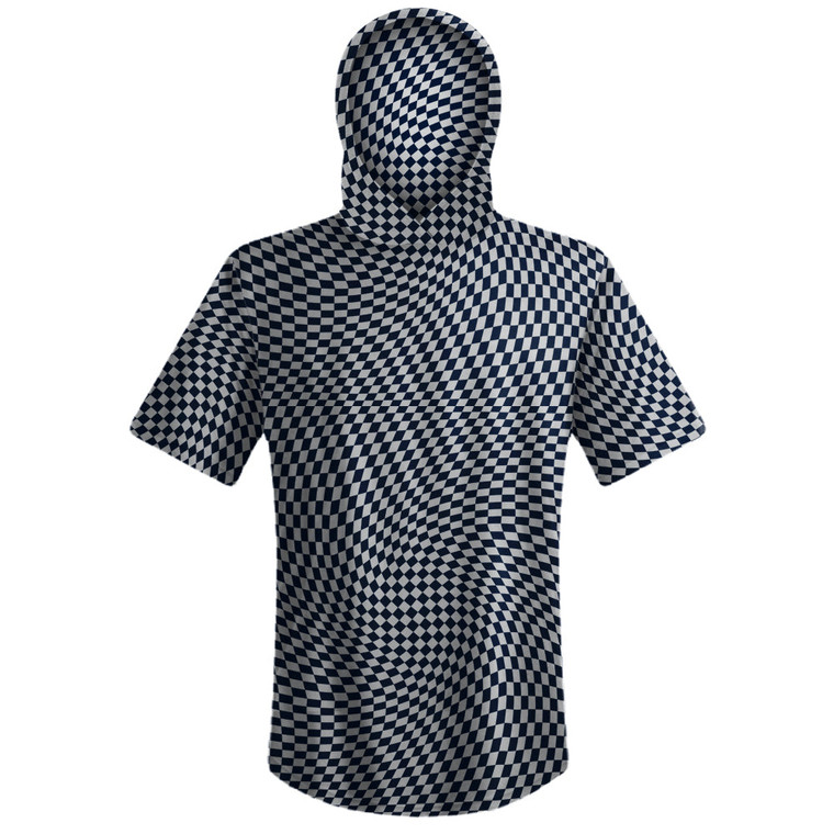 Warped Checkerboard Sport Hoodie - Blue Navy And Grey Medium