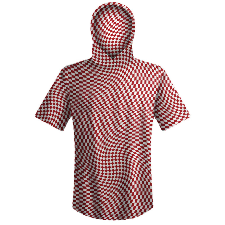 Warped Checkerboard Sport Hoodie - Red Dark And White