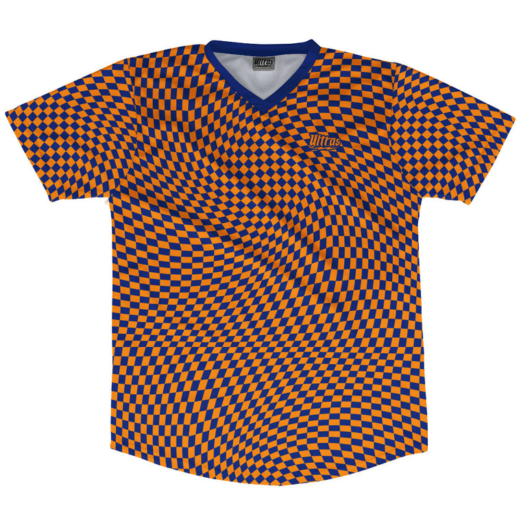 Warped Checkerboard Soccer Jersey Made In USA - Blue Royal And Tennessee Orange
