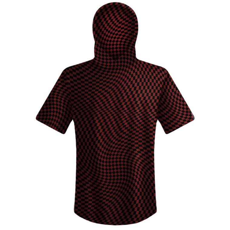 Warped Checkerboard Sport Hoodie - Red Maroon And Black