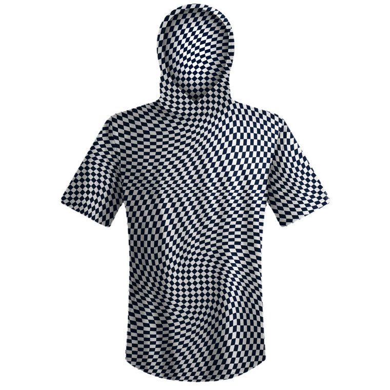 Warped Checkerboard Sport Hoodie - Blue Navy And White