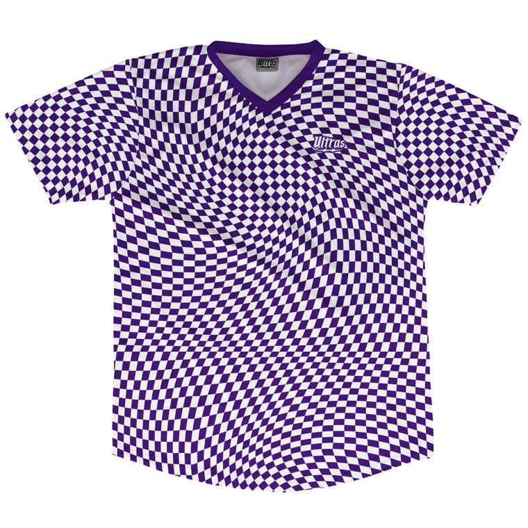 Warped Checkerboard Soccer Jersey Made In USA - Purple Lakers And White